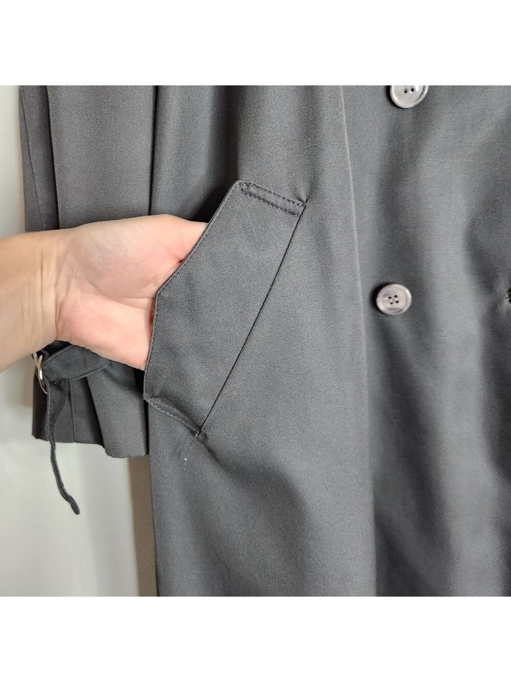 Vintage Hudson Bay Dark Grey Removable Liner Trenchcoat Size 12 - Picture 6 of 16